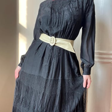 1920’s dress made from an Edwardian black silk fringe mourning shawl 