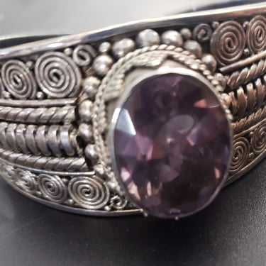 Sterling Silver and Amethyst Stone Cuff Bracelet  Suarti BA 925 signed jewelry 