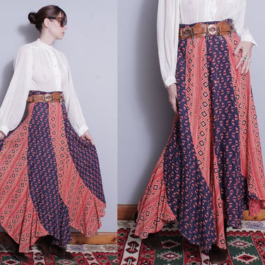 Vintage 1970's | Long | Floral | Cotton | Maxi | Skirt | XS 