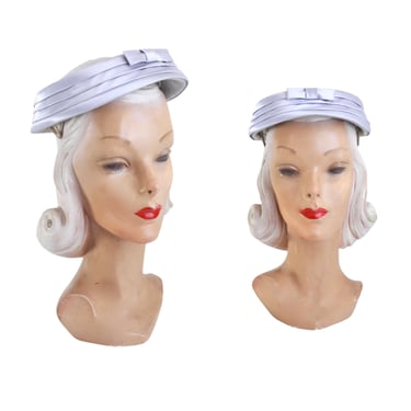 1950s Pale Ice Blue Straw & Satin Dish Hat - 1950s Blue Dish Hat - 50s Pastel Hat - 50s Spring Hat - Mid Century Spring Hat - Light Blue hat 