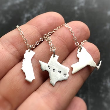 Sale - Home State Necklace in Sterling Silver - State Necklaces - Personalized Gift for Her - Texas - California - NY 