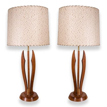 Mid Century Modern Pair of Wood Sculptural Modeline Style Table Lamps 