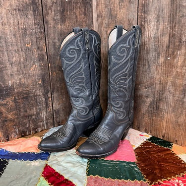 OVERCAST CLIFFS Dan Post Vintage 60s 70's Boots | Gray Butterfly Western Leather Cowgirl Boots | Size 6 