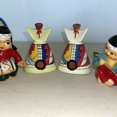 Vintage TeePee Native American Indian Salt & Pepper Shaker Sets made in Japan, indigenous home decor, tribal tableware, native table setting 