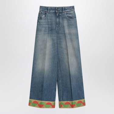 Valentino Blue Washed Jeans With Jacquard Bottoms Women