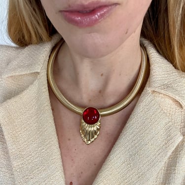 Gold Omega Red Jewel Necklace