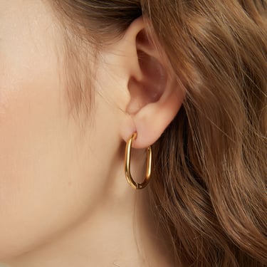 E080 gold rectangle earrings, rectangle earrings, oval earrings, oval hoops, hoop earrings, gold oval hoops, gold oval earring, gift for her 