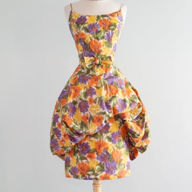 Glamorous 1950's Summer Floral Party Dress With Bubble Skirt / Medium