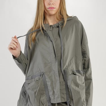 Hooded High Neck Balloon Silhouette Jacket with Bold Pocket Details