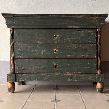 19th C. French Painted Black Commode with Snake Detailing