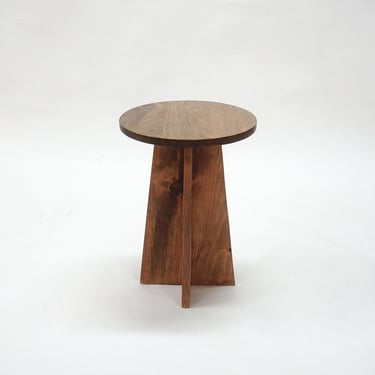 Round Top Tapered Cross Base Side Table - Brown 