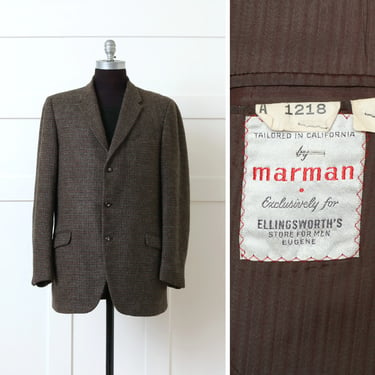 mens vintage 1950s wool sports coat • flecked mocha brown 42 long mens SB blazer 