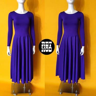 Gorgeous Vintage 70s 80s Purple Spandex Full Skirted Dress 