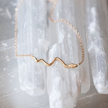 14k Gold and Diamond Tiny Snake Necklace