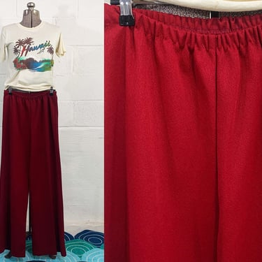 Vintage Maroon Pants Burgundy Mod Pantsuit 1960s 1970s Wide Leg Pants Seam Red Wine Textured Separates Medium 