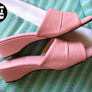 DEADSTOCK So Lovely Vintage 60s 70s Pastel Pink Wedge Slipper Shoes 