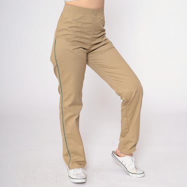 80s Wrangler Pants Tan Straight Leg Pants Elastic Waist Trousers High Waisted Trousers 1980s Vintage Khaki Slacks Small xs 