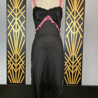 Vintage slip, black nylon, sexy nightie, 1950s slip, Upcycled, pink and black lace, vintage lingerie, small medium, 34 bust, mrs maisel 