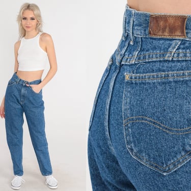 Lee Tapered Jeans 90s Mom Jeans High Waisted Rise Jeans Stone Wash Denim Pants Retro Blue Streetwear Basic Vintage 1990s Small 6 26 