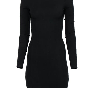 Helmut Lang - Black Long Sleeve Bodycon Dress w/ Asymmetric Neckline Sz 0
