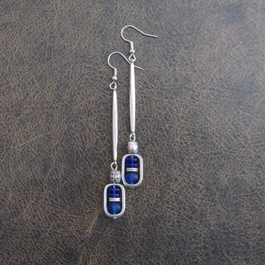 Sea glass earrings, bohemian earrings, beach earrings, silver boho earrings, long blue dangle earrings, artisan ethnic earring, simple chic 