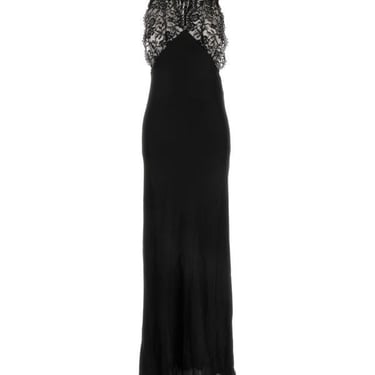 Saint Laurent Women Black Silk And Lace Long Dress