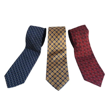 3 Genuine Lands End Ties Yellow Blue Red Gold Geometric Burgundy 60