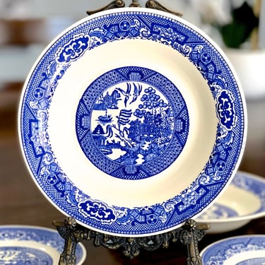 VINTAGE: 4pcs - Royal China Willow Ware Blue and White Set - Replacement - Blue and White Plates - Transferware Plates - SKU 00035159 
