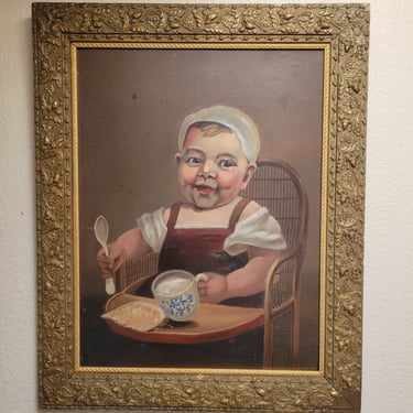 Vintage Painting of a Young Child - Oil on Board