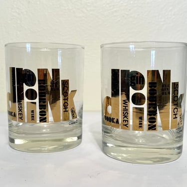 Vintage 1980s Pair of DRINK On The Rocks Glasses by Culver 