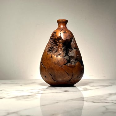 Vintage live edge hand turned burl wood vase 