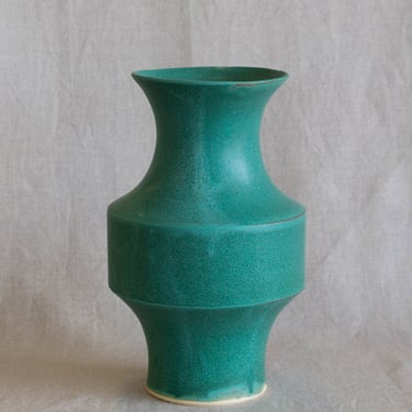 Handmade Ceramic Vase in Turquoise Glaze | Geometric Vase Sculpture | Modern Pottery | Wheel Thrown | Teal Aquamarine | Modernist Minimalist 