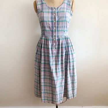 Sleeveless Plaid Midi-Dress - 1980s 