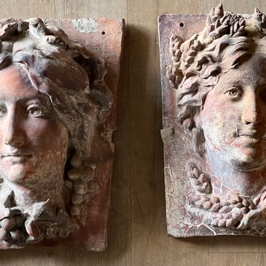 Set of Three 19th C. Terracotta Seasonal Architectural Masks