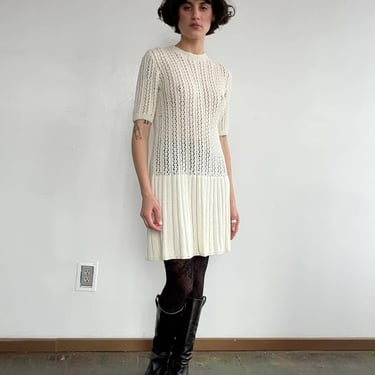 Vintage Oatmilk Crochet Knit Dress