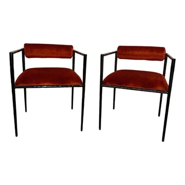 Arteriors Modern Rust Velvet and Iron Barbana Arm Chairs Pair