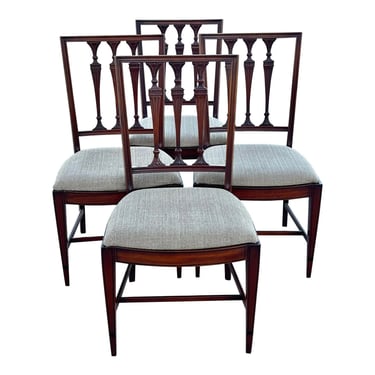 Vintage Regency Mahogany Inlaid Dining Chairs - Set of 4 