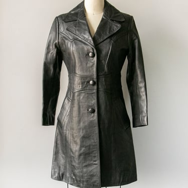 1960s Coat Leather Jacket Black XS 