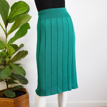 1980s Emerald Green Knit Skirt - S/M 