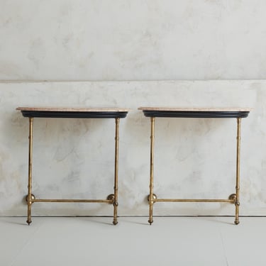 Brass Wall Mount Console with Turkish Rosalia Marble Top, Early 20th Century - 2 Available