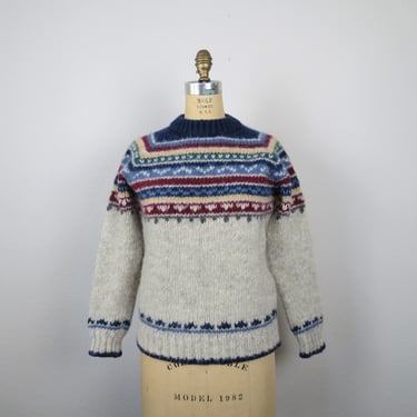Vintage 1970s wool fair isle sweater, nordic, icelandic, apre ski, chunky, size small 