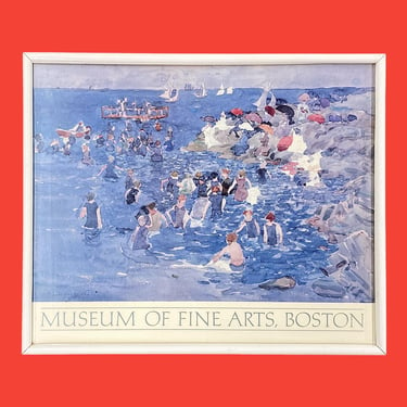 Vintage Maurice Prendergast Exhibit Poster 1980s Retro Size 24x28 Bathing, Marblehead + Museum of Fine Arts + Boston + Massachusetts Beach 