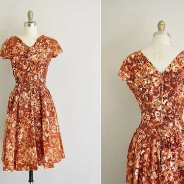 vintage 50s cocktail dress/ 50s floral cocktail dress/ when fall comes 