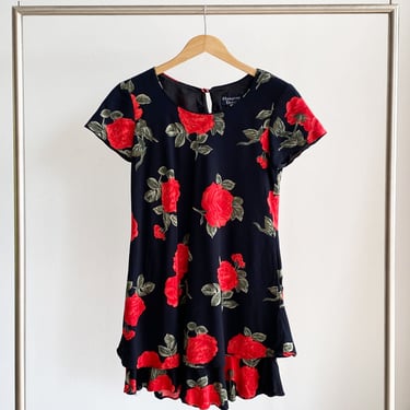 Black Roses Ruffle Dress