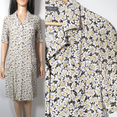 Vintage 90s Does 40s Philippe Adec Floral Print Collared Button Front Dress Made In France Size S 