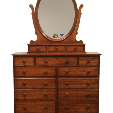 DURHAM FURNITURE Solid Maple Rustic Early American 52" Chest of Drawers w. Oval Mirror 947-169 / 947-191 