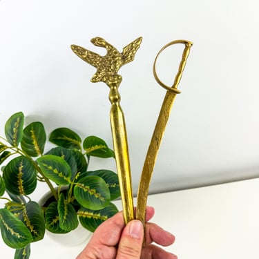 Vintage Brass Letter Openers, Etched Brass, Brass Sword Letter Opener, Brass Eagle Letter Opener, Set of 2 Brass letter openers 