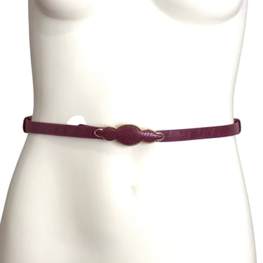 JUDITH LEIBER- 1980s Brown Reptile Skin Adjustable Skinny Belt