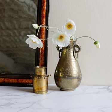 vintage french chinoiserie etched brass vase