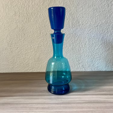 Vintage Blue glass decanter, Krosno Poland Turquoise Blue Decanter 